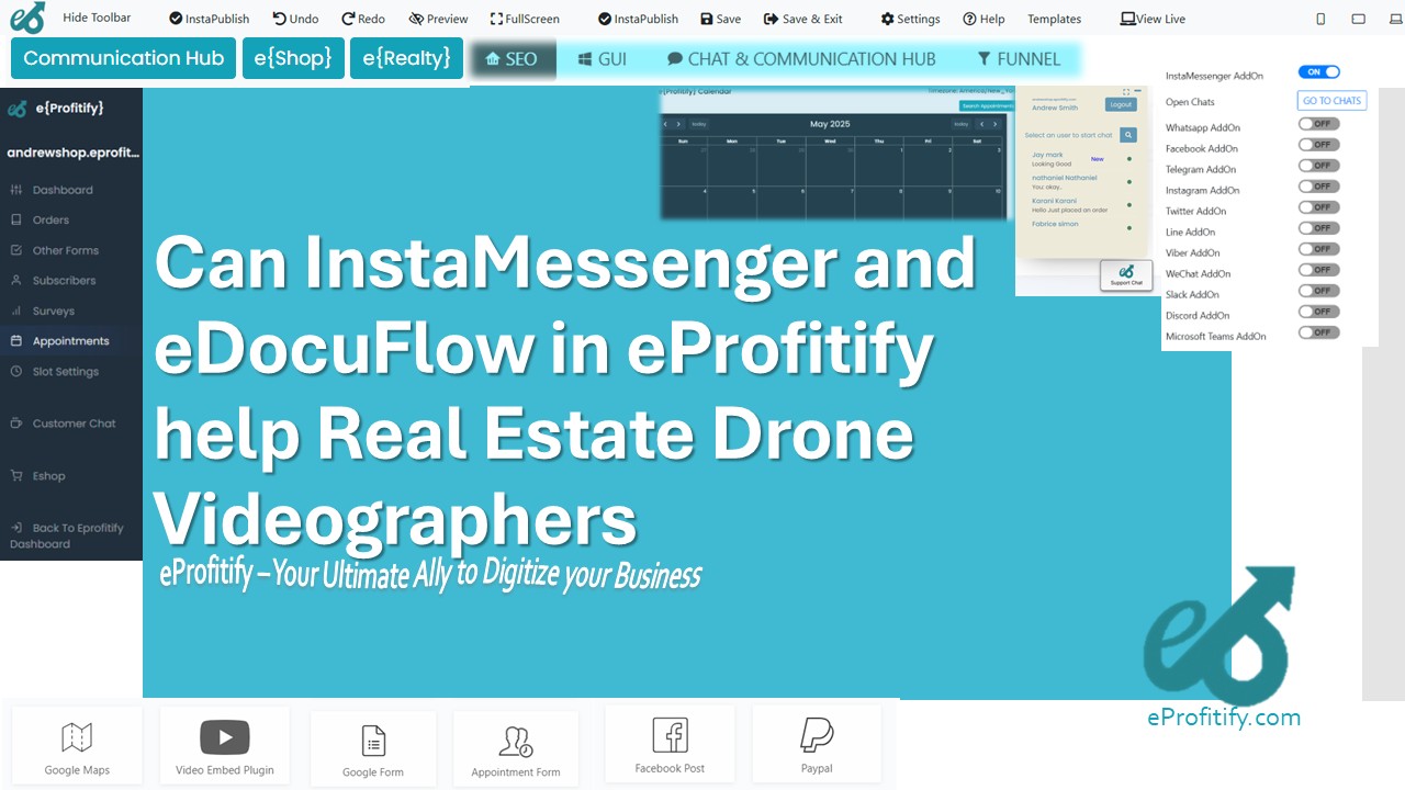 Can InstaMessenger and eDocuFlow in eProfitify help Real Estate Drone Videographers